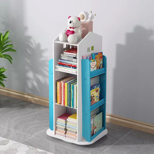 Kids Rotating Bookshelf Castle Rack Display Floor Standing Bookcase Toys Storage - Picture 21 of 33