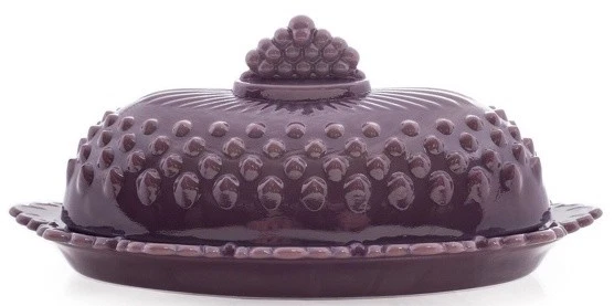 Stick Butter Dish - Hobnail Gigi Pattern - Eggplant Glass Purple - Mosser USA