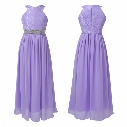 Kids Flower Girl Dress Wedding Bridesmaid Party Maxi Gown Chiffon Floral Dresses - Picture 14 of 66