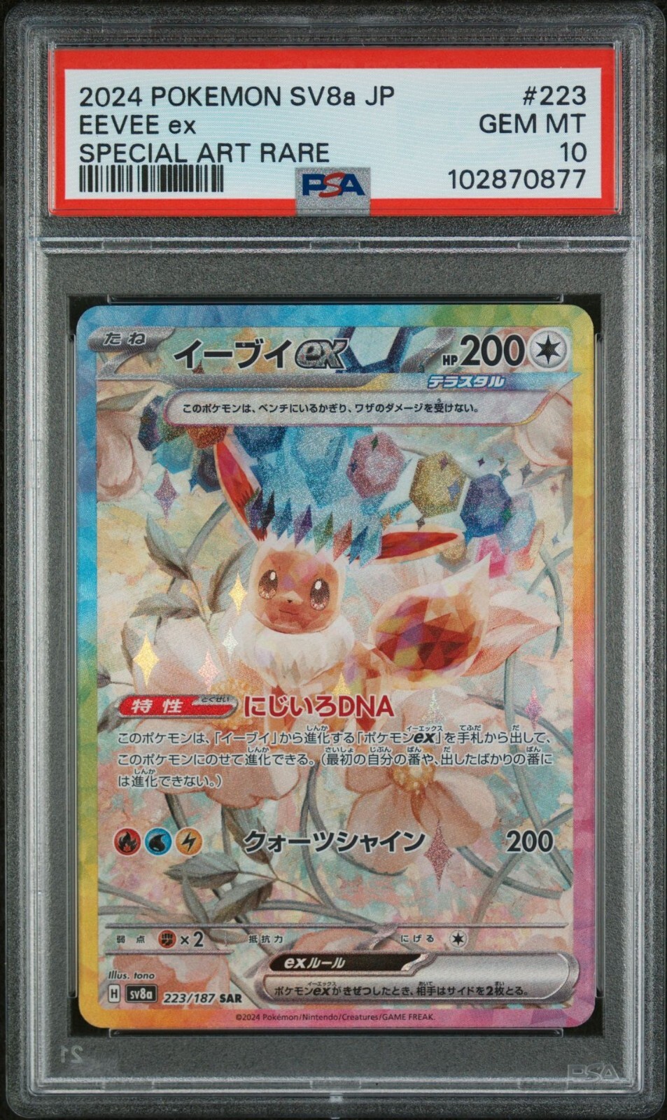 PSA 10 Eevee ex SAR 223/187 Terastal Festival sv8a Pokemon Card Japanese 2024