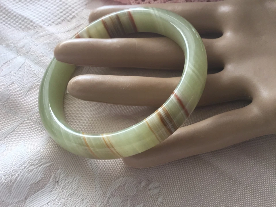 JOYERÍA VINTAGE TALLADA VERDE CLARO BANDAS ÁGATA PIEDRA BRAZALETE JOYERÍA ANTIGUA  Foto 2 de 4