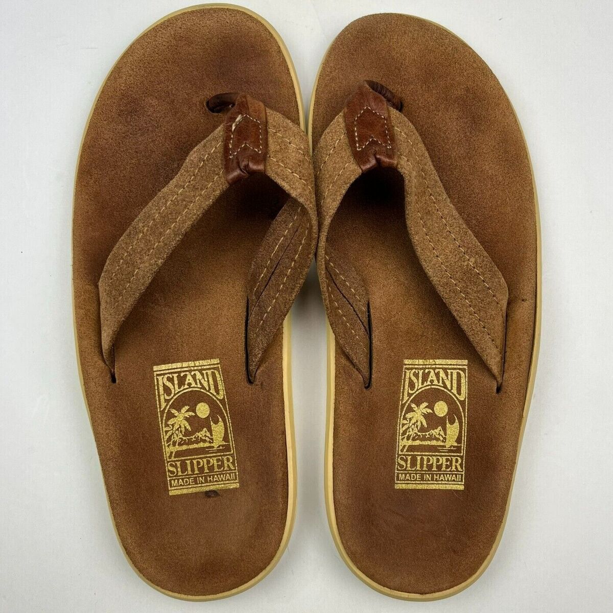 Island Slipper Brown Suede Mens Size 7 MADE IN HAWAII Flip Island Slipper Brown Suede Mens Size 7 MADE IN HAWAII Flip