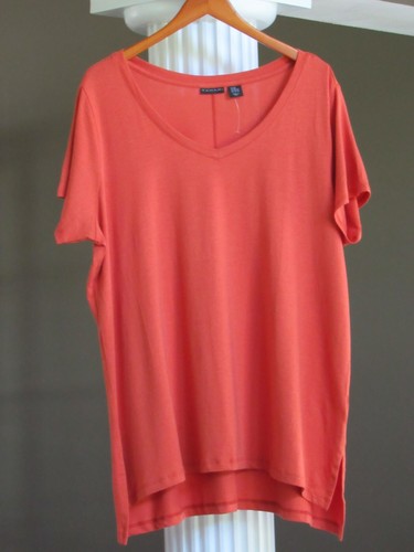 TAHARI Burnt Orange V-Neck Short Sleeve High-Lo Hem Tunic Top Shirt Size 3X NWT