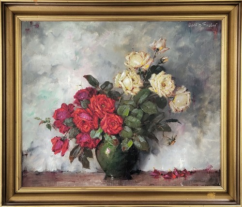 Oil painting. Carl Holger Fischer(1885-1955):”Roses”