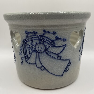 David Eldreth Pottery 2007 Salt Glazed Blue Angels w/Heart Cutouts Signed