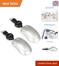 Mini USB Optical Mouse Retractable Cable Compact 3 Buttons Travel Use