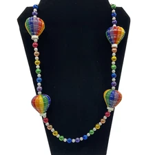 Hot Air Balloon Necklace Chain Rainbow Beads Ceramic Resin MGI