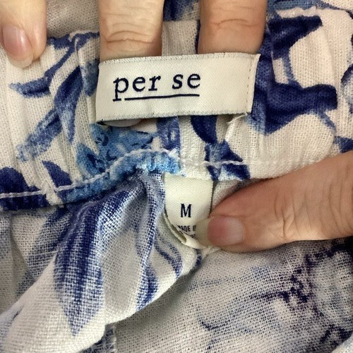 Per Se Linen Blend Wide Leg Crop Pants Blue Floral Print Medium - Picture 6 of 7