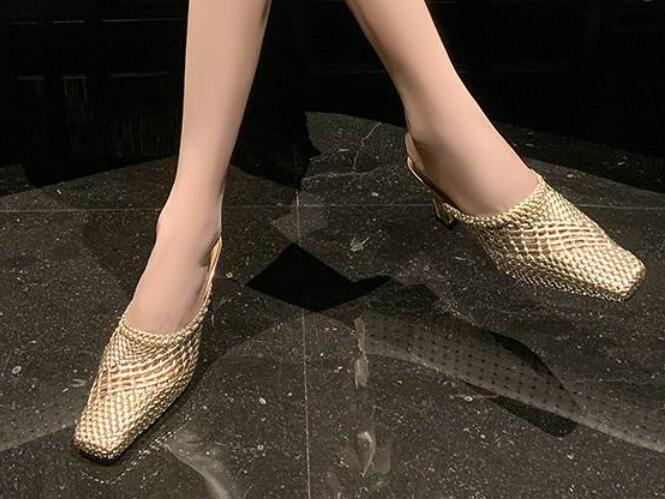 PANTOFOLA D’ORO Ciabatte donna nuove punta tonda tacco a blocco scavate pelle scarpe festa estate