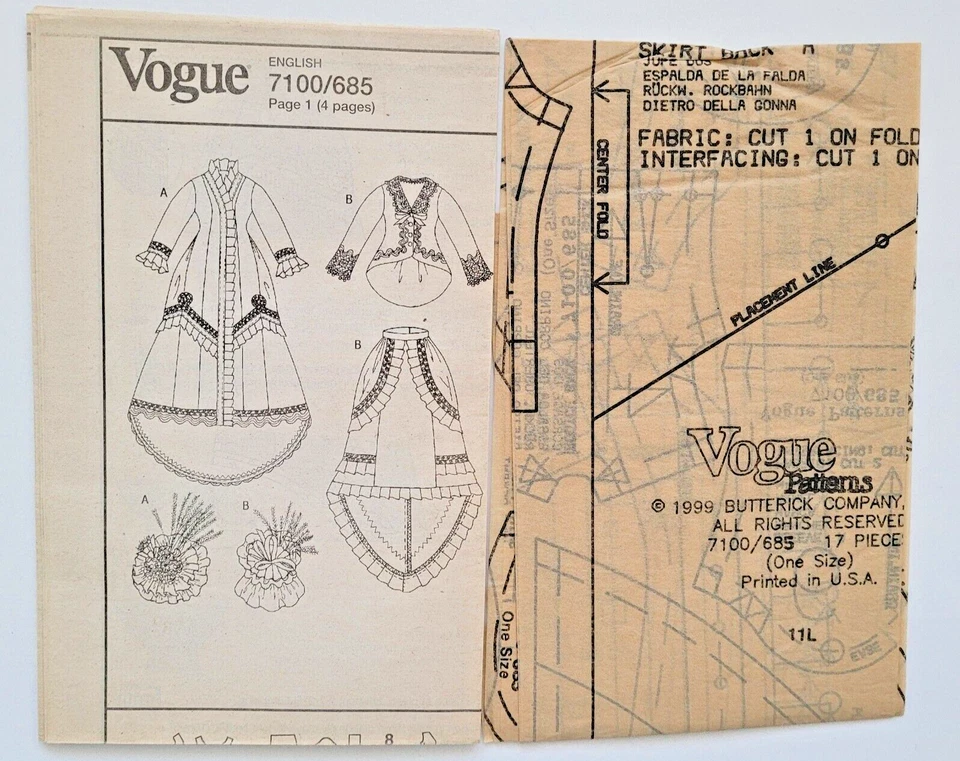 Vestido y sombrero Barbie Vogue Craft Pattern 685 ropa histórica para muñeca 11 1/2" SIN CORTAR Foto 3 de 3
