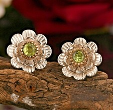Women's Earrings Gift Items 925 Silver Peridot Gemstone Flower Stud Earrings