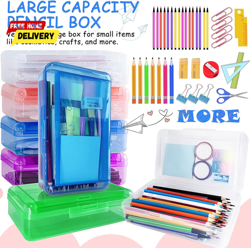 Double Layer Large Capacity Pencil Box,Plastic Translucent Pencil Box,Hard Penci - Picture 5 of 12
