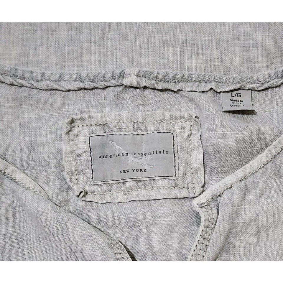 American Essential Linen Tunic Top Women Size L‎ Notched Lagenlook