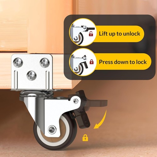 Side Mount Casters Wheels 1.25 Inch with Heavy Duty Thickened L-Shaped Plate ... - Picture 4 of 5