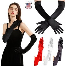 Womens Satin Evening Long Gloves Xmas Party Dance Elbow Length Opera Gloves US