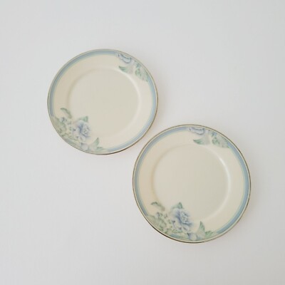 Vintage Lenox Brentwood Bread Plates (2), Blue Green Floral Platinum Trim c1980s