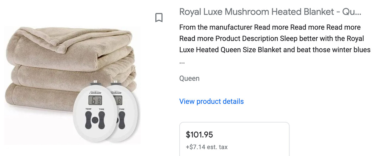 Sunbeam Royal Luxe Mushroom Heated Blanket - Queen www.salaberlanga.com