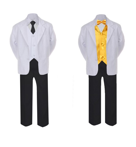 7pc Boy Formal Black & White Suit Tux Set Satin Bow tie & Vest Baby Kid Sm-8 - Picture 25 of 25