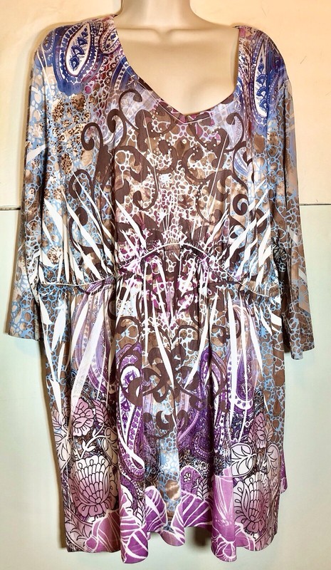 WOMENS PLUS SIZE 3X TOP TUNIC LENGTH MULTI PAISLEY PRINT EMBELISHED SHIMMER