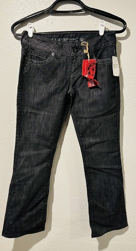 VTG Y2K Womens Guess Dark Wash Denim Jeans Bling Logo Pockets 27 - Picture 2 of 4