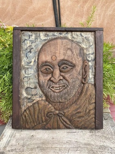 Antike alte Holz handgeschnitzt alte Indianer Mann Figur Wand Panel Rahmen