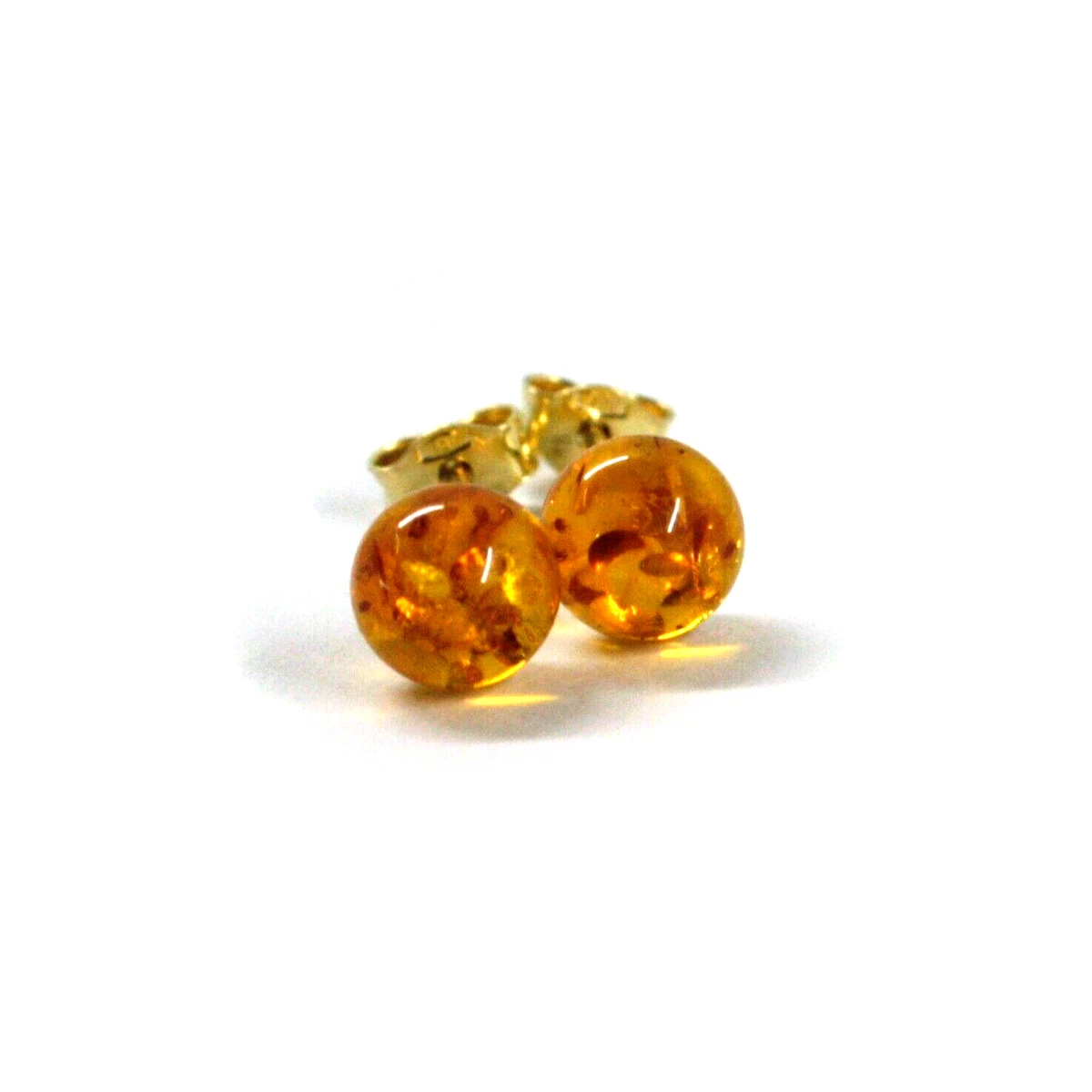 ORECCHINI IN ORO GIALLO O BIANCO, 18K, A LOBO, SFERA DI AMBRA, DIAMETRO 10 MM