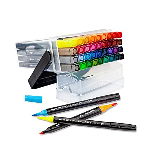 Markers for KidsDual Tip Markers Set Brush & Fine Tips 36 Pack Super Washable...-image