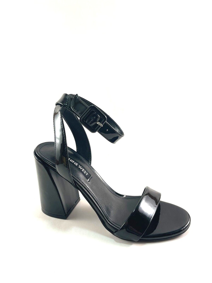 Nine West Realy 3 Black Patent High Block Heel Sandal | eBay