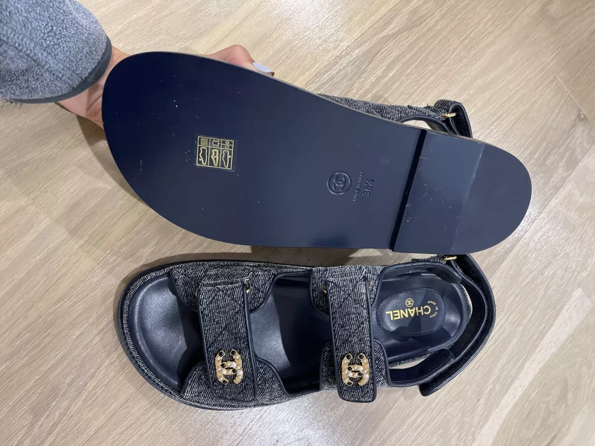 Chanel Denim Dad Sandal. “Grey Velvet” color. New in box. 38.5