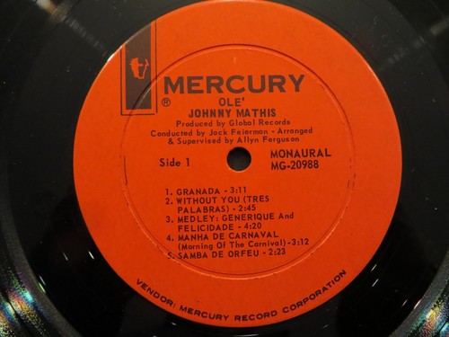 Johnny Mathis – Olé - 1964 - Mercury MG 20988 Vinyl LP VG+/VG+ - Picture 4 of 5