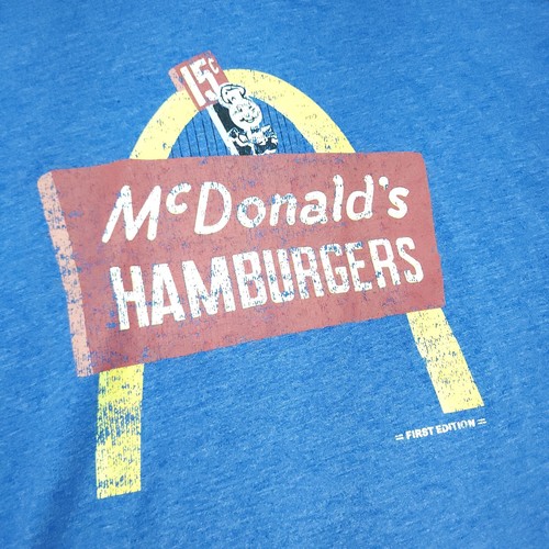 McDonalds Hamburgers First Edition T Shirt Sz M-R Blue Capped Sleeves (Ethiopia) - Picture 2 of 6