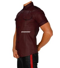 Size 2XL slim fit high quality leather shirt burgundy leather shirt, gay leather shirt
