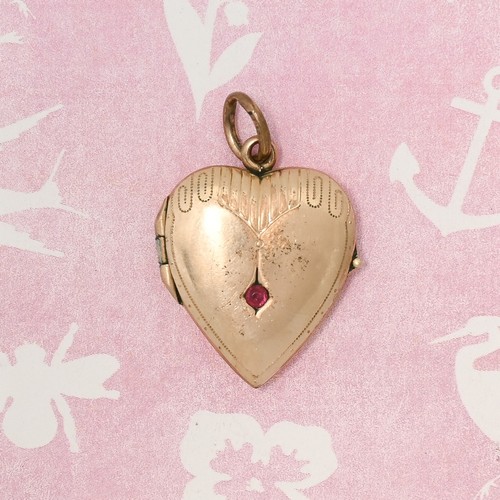 Antique Victorian HEART Gold Filled Red Paste Petite Charm Pendant Locket - 第 3/7 張圖片