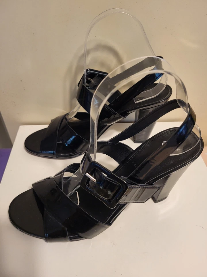 J. Crew "Sydney" Black Patent Leather Strappy Block Heel Sandals Sz.7.5 $178 Foto 4 de 4