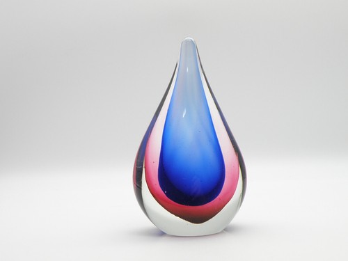 Vtg Art Glass Paperweight Teardrop Shape 6" tall Cobalt Blue & Cranberry - Picture 6 of 14