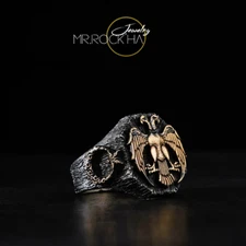 Double Headed Eagle,Animal of Seljuk Empire,Turkish Motif,925 Silver Men's Ring
