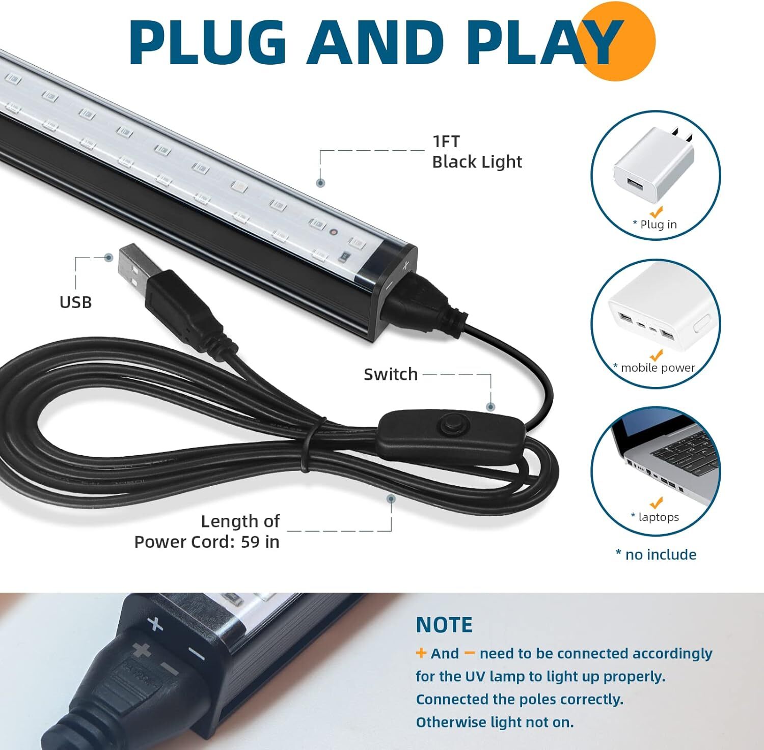 Barrina 4PCS LED UV Black Light Bar Fixture Ultraviolet Lamp Strip DJ Party Club