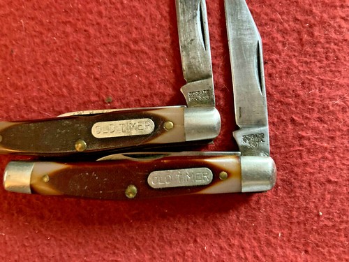 Pair Old 2 Blade Schrade NY USA Stockman Pocket Knife Brown Handles USA - Picture 4 of 6