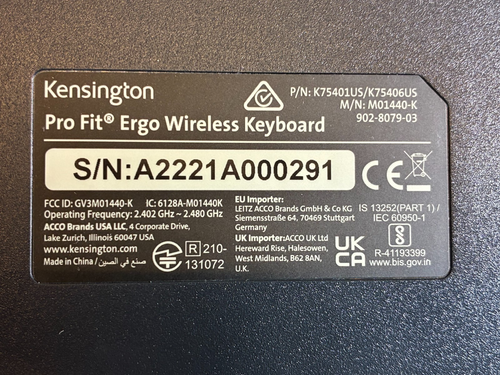 Wireless Keyboard 104-Key Pro-Fit Ergonomic Bluetooth Kensington K75401US NEW - Picture 13 of 14
