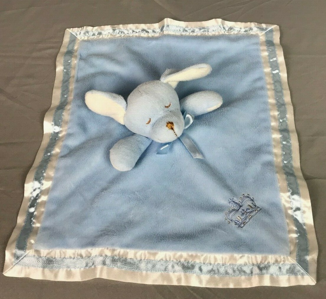 Blue & White Puppy Dog Security Blanket with Crown Satin Lovey by Blankets & Beyond