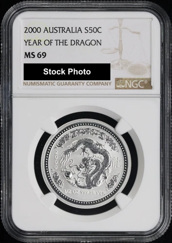 2000 Australia 50C Silver Lunar Series Year of the Dragon 1/2 oz NGC MS-69