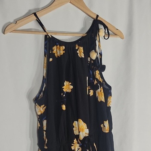 Xhilaration Medium Long Sleeveless Black Maxi Dress Size M Floral Yellow m - Picture 3 of 12