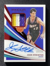 15/15 ≈1/1 ! 2020-21 Panini Immaculate Collection John Stockton Red Patch Auto