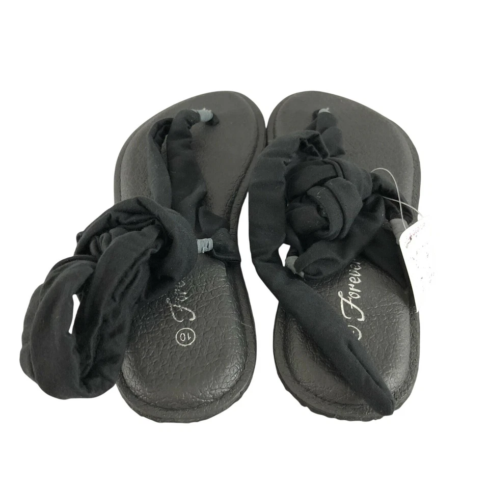 Sandalias Forever para mujer con tanga de tela envolvente cojín negro cómodo talla 10 Foto 3 de 4