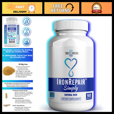 Natural Iron Supplement for Women, Men & Teens - 90 Capsules for Energy & Health