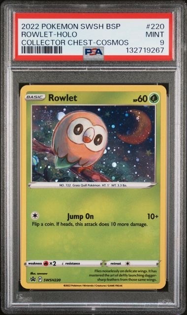ROWLET #220 PSA 9 2022 Pokemon SWSH Black Star Promo Holo Collector Chest ROWLET #220 PSA 9 2022 Pokemon SWSH Black Star Promo Holo Collector Chest