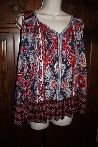 Bila boho tank top XXL/1X embroidered trim ruffle hem hippy resort india blue - Picture 5 of 7