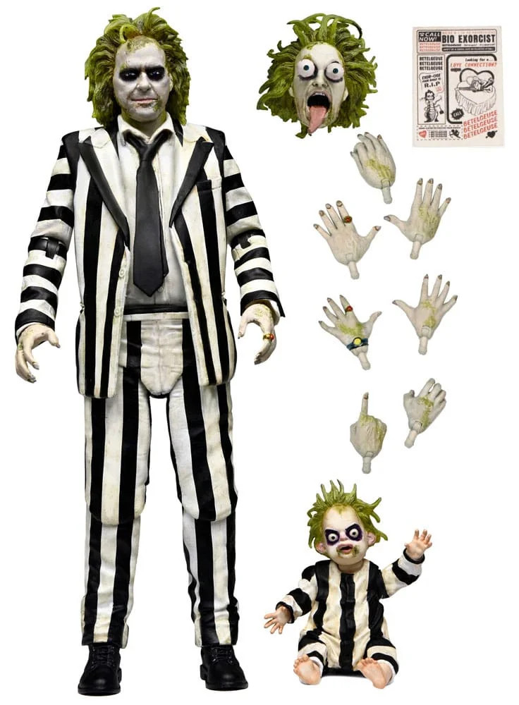 Figurine Beetlejuice costume rayé 18 cm NECA idée cadeau pour fan de cinéma