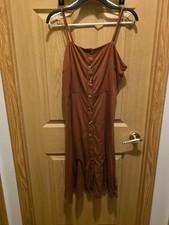 Berydress Women’s Large Rust Brown Button Front Spaghetti Strap Midi Dress