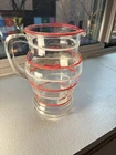 Vintage Red and White Striped Glass Pitcher  Anchor Hocking